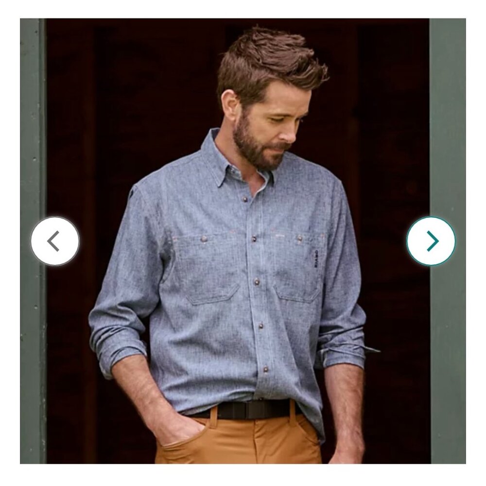 Orvis Men's Tech Blue Chambray Long-Sleeve Work Shirt Size Large